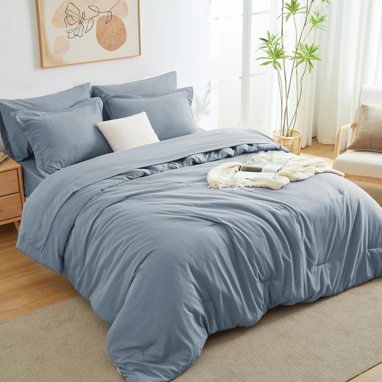 Foto 1 | Edredón Queen Size con Fundas de Almohada CozyLux Azul Grisáceo 7 Piezas - Venta Internacional