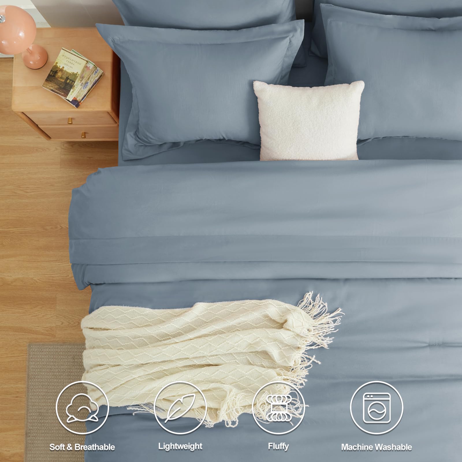 Foto 2 | Edredón Queen Size con Fundas de Almohada CozyLux Azul Grisáceo 7 Piezas - Venta Internacional