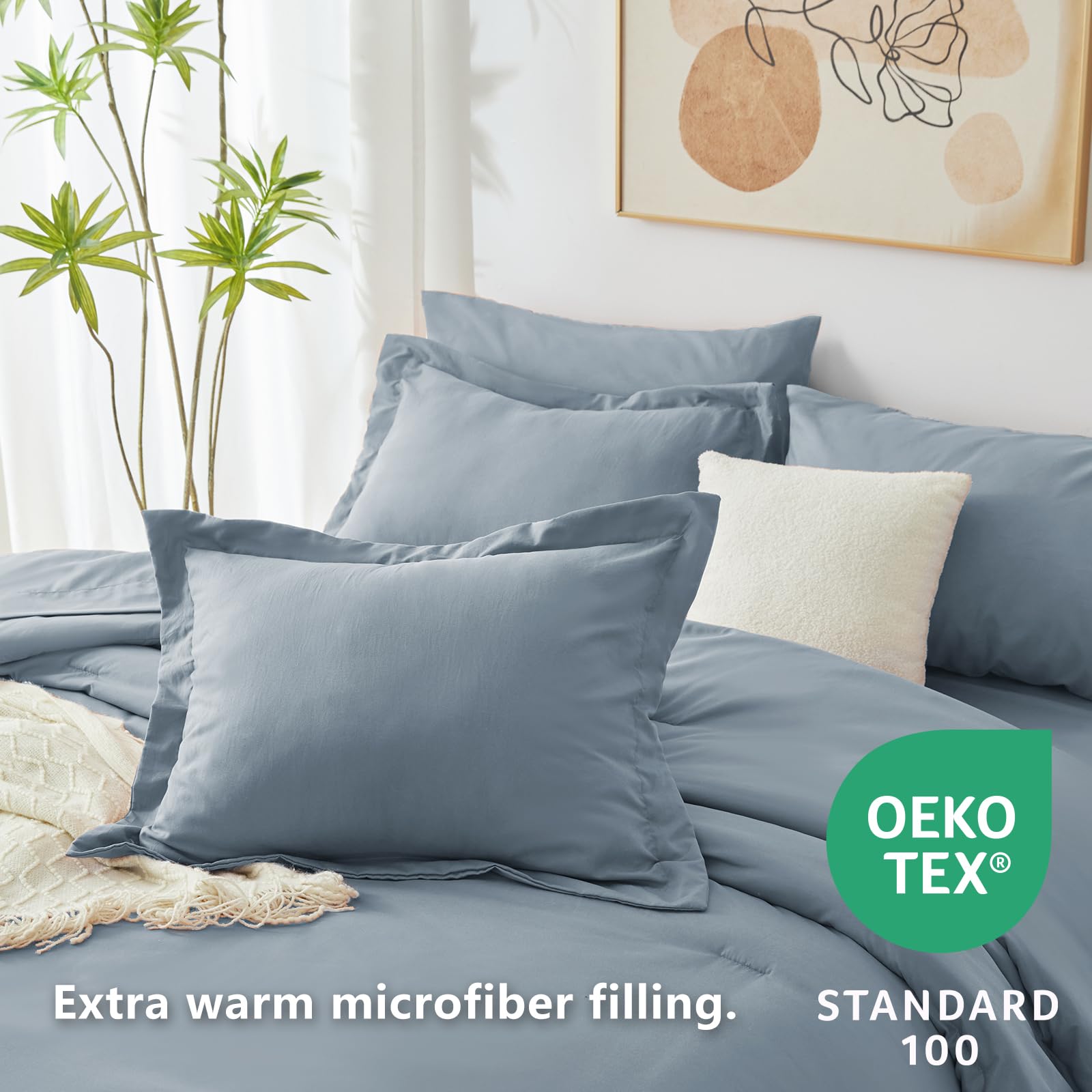 Foto 3 | Edredón Queen Size con Fundas de Almohada CozyLux Azul Grisáceo 7 Piezas - Venta Internacional