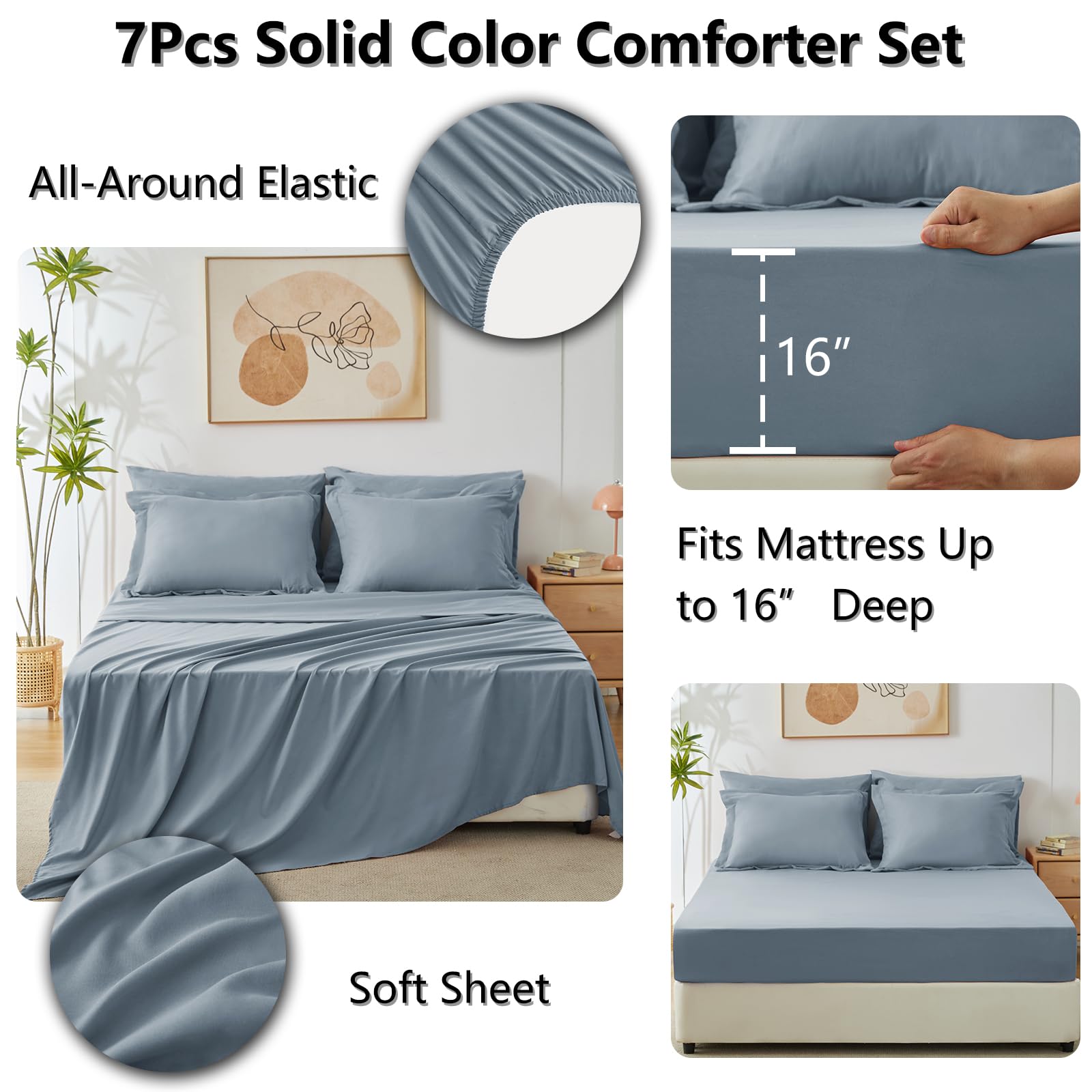 Foto 5 pulgar | Edredón Queen Size con Fundas de Almohada CozyLux Azul Grisáceo 7 Piezas - Venta Internacional