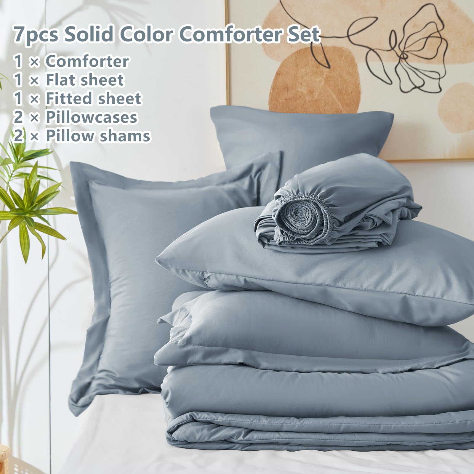 Foto 7 pulgar | Edredón Queen Size con Fundas de Almohada CozyLux Azul Grisáceo 7 Piezas - Venta Internacional