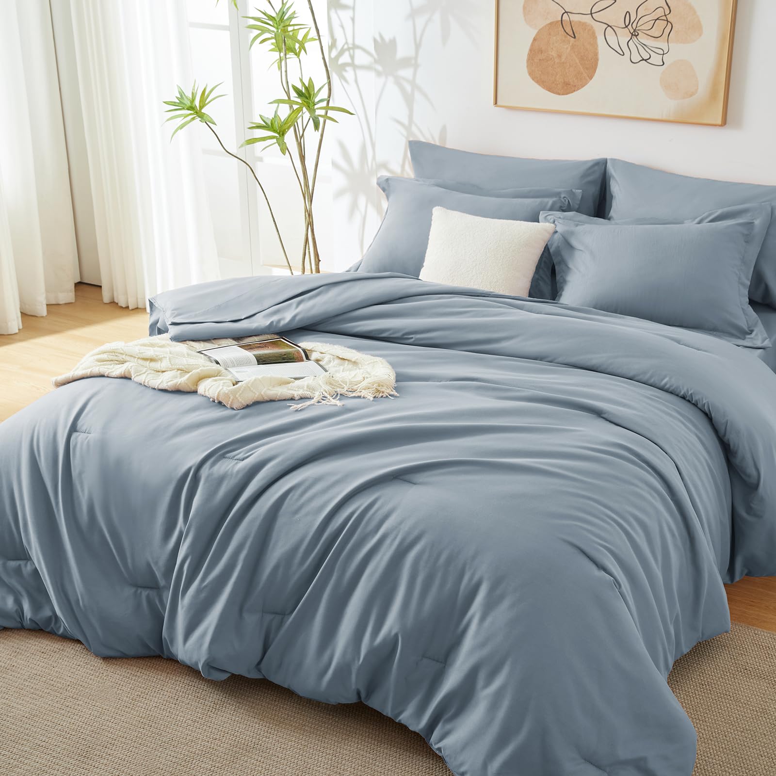 Foto 7 | Edredón Queen Size con Fundas de Almohada CozyLux Azul Grisáceo 7 Piezas - Venta Internacional