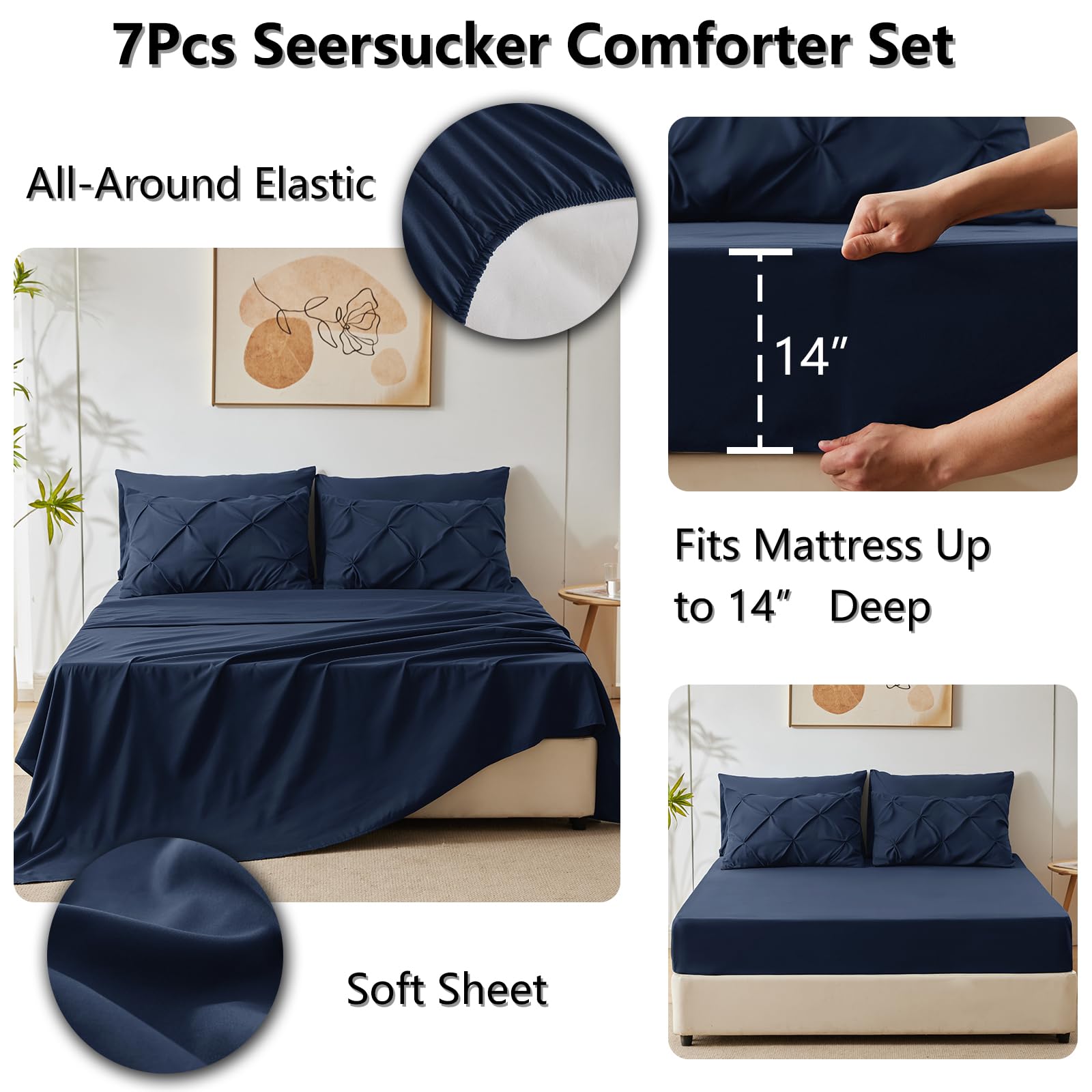 Foto 5 pulgar | Edredón King Size con Fundas de Almohada CozyLux Azul 7 Piezas - Venta Internacional