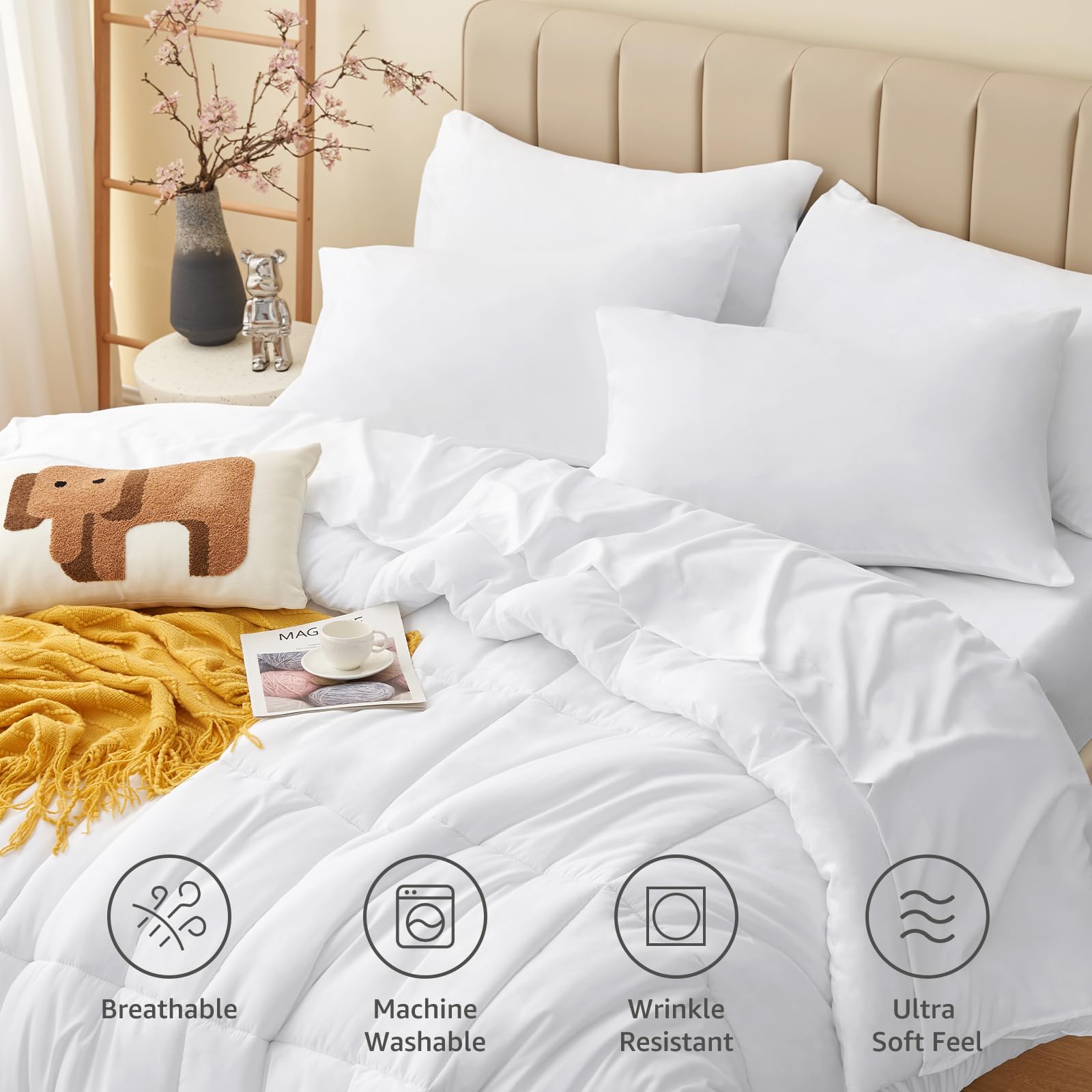 Foto 5 | Edredón King Size con Fundas de Almohada CozyLux Blanco 7 Piezas - Venta Internacional