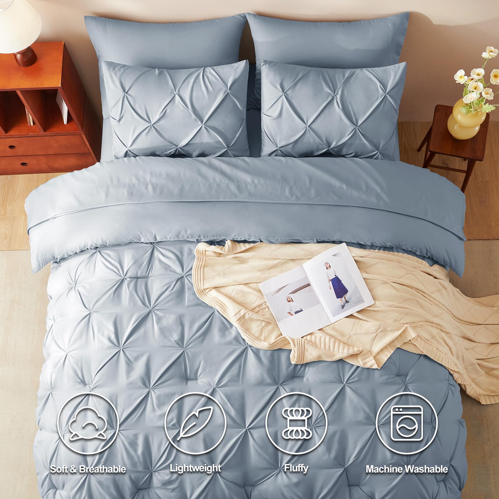 Foto 3 pulgar | Edredón Queen Size con Fundas de Almohada CozyLux Azul Grisáceo 7 Piezas - Venta Internacional
