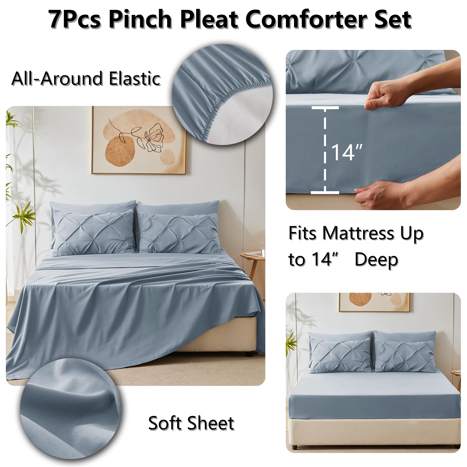 Foto 4 | Edredón Queen Size con Fundas de Almohada CozyLux Azul Grisáceo 7 Piezas - Venta Internacional