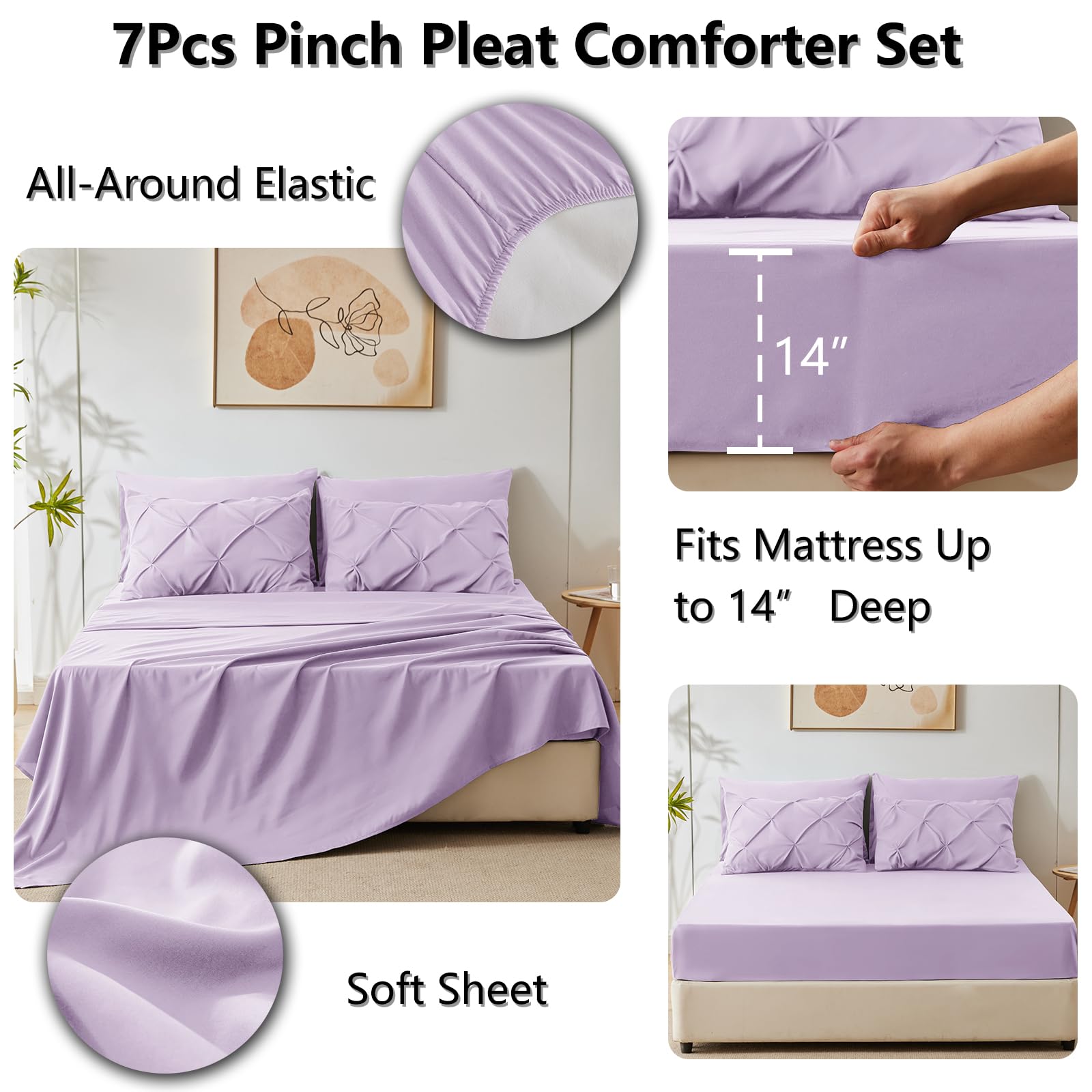 Foto 4 | Edredón Queen Size con Sábanas CozyLux Morado Claro 7 Piezas - Venta Internacional