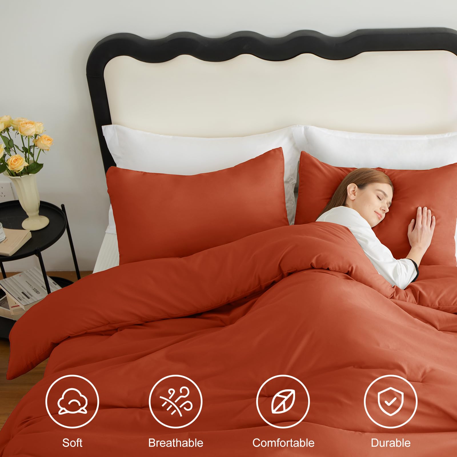 Foto 5 pulgar | Edredón King Size con Fundas de Almohada CozyLux Terracota 3 Piezas - Venta Internacional