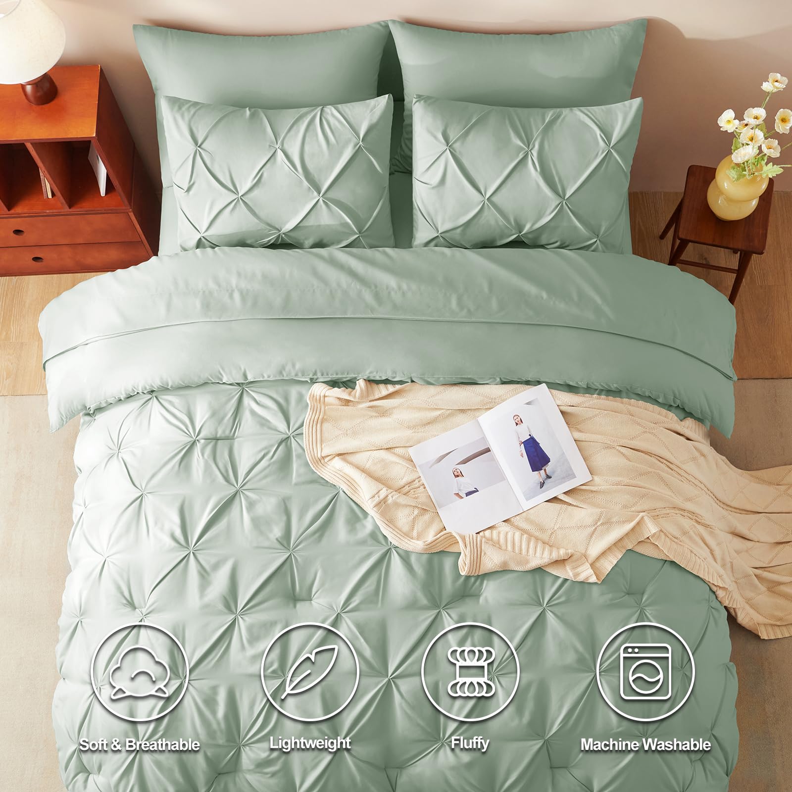 Foto 3 pulgar | Edredón King Size con Fundas de Almohada CozyLux Verde 7 Piezas - Venta Internacional