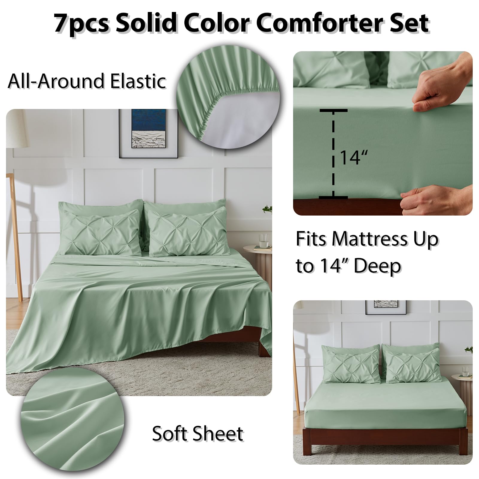 Foto 7 pulgar | Edredón King Size con Fundas de Almohada CozyLux Verde 7 Piezas - Venta Internacional