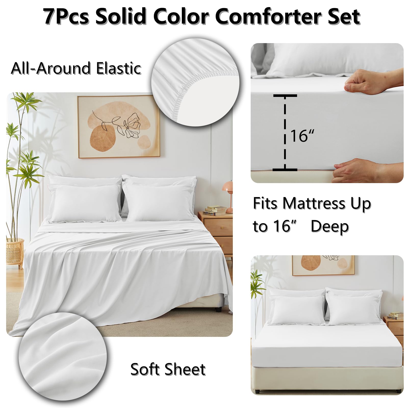 Foto 5 pulgar | Edredón Queen Size con Fundas de Almohada CozyLux Blanco 7 Piezas - Venta Internacional
