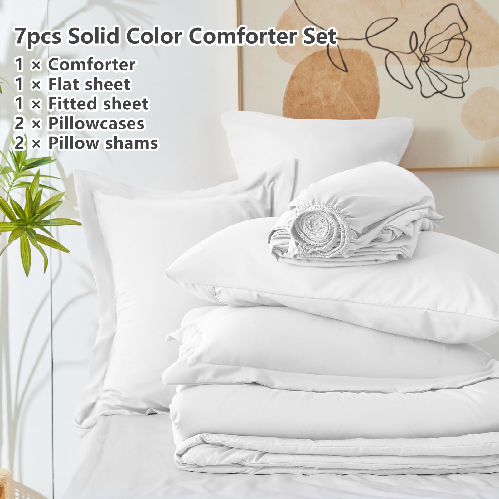 Foto 7 pulgar | Edredón Queen Size con Fundas de Almohada CozyLux Blanco 7 Piezas - Venta Internacional