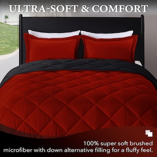 Foto 2 | Edredón Queen Size con Fundas de Almohada Downluxe Rojo y Negro 3 Piezas - Venta Internacional