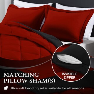 Foto 3 | Edredón Queen Size con Fundas de Almohada Downluxe Rojo y Negro 3 Piezas - Venta Internacional