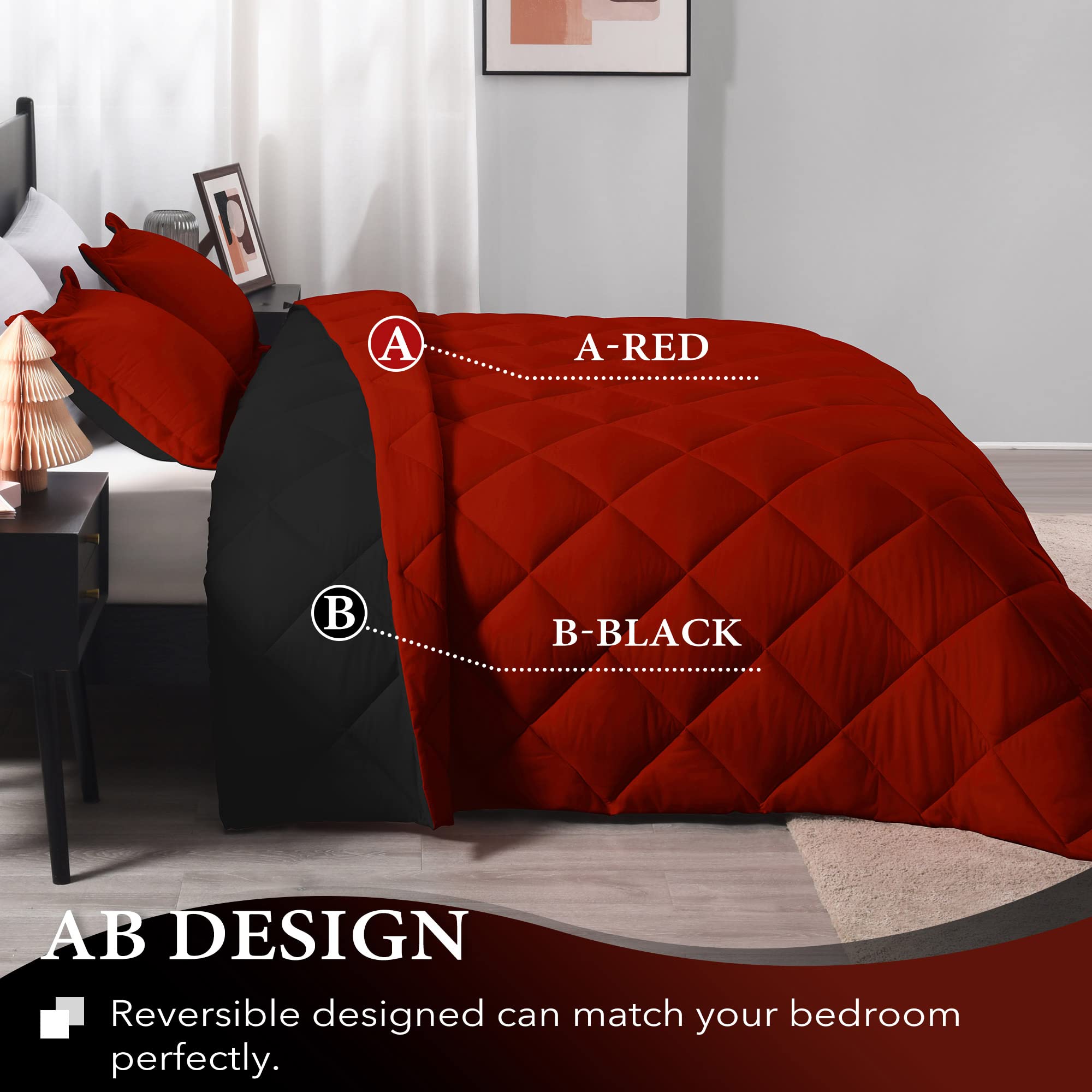 Foto 4 | Edredón Queen Size con Fundas de Almohada Downluxe Rojo y Negro 3 Piezas - Venta Internacional