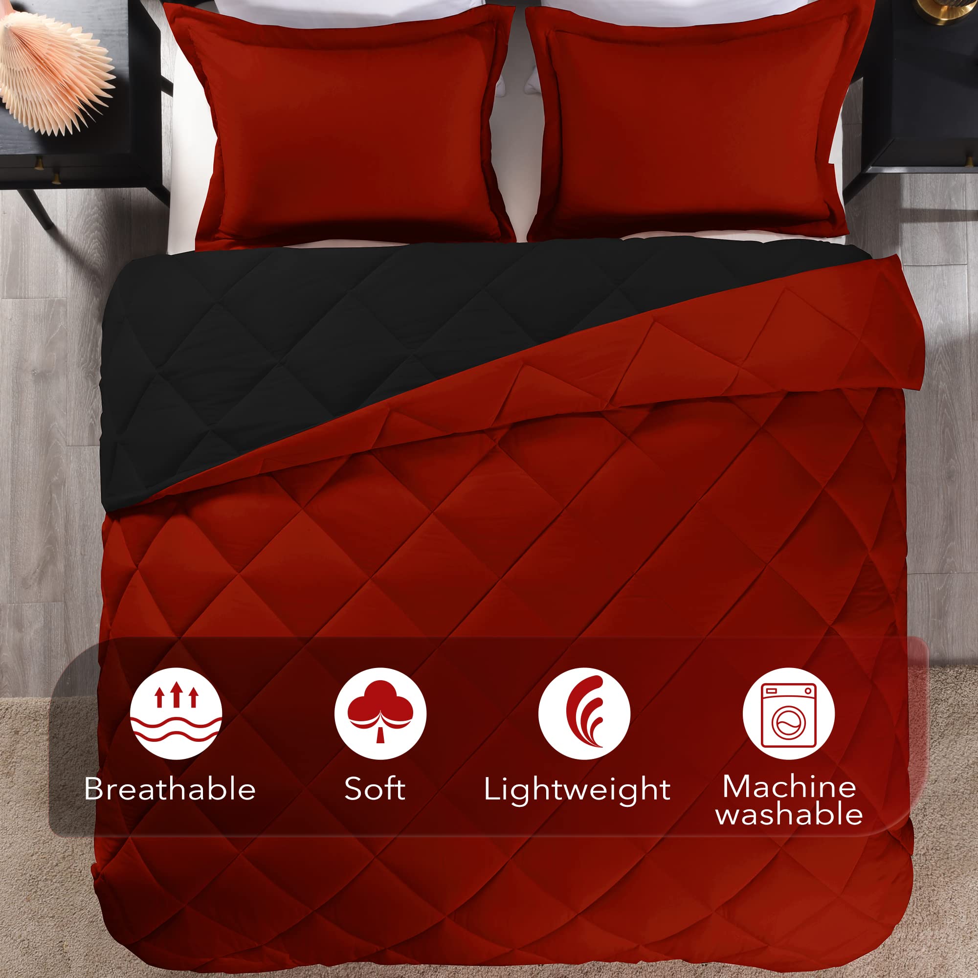 Foto 6 pulgar | Edredón Queen Size con Fundas de Almohada Downluxe Rojo y Negro 3 Piezas - Venta Internacional