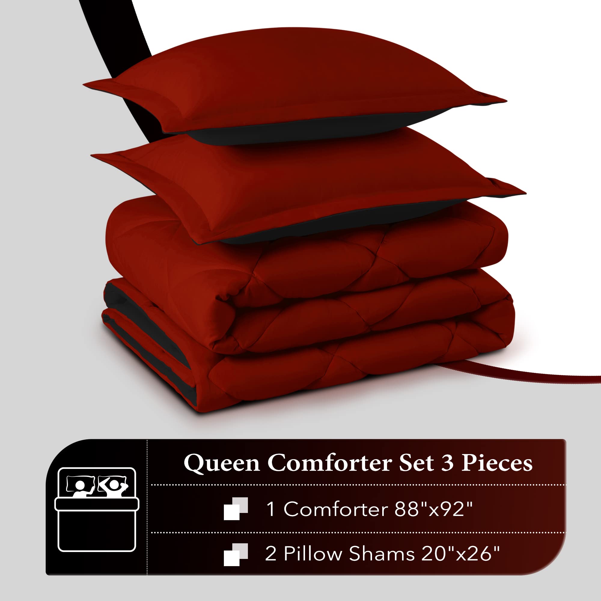 Foto 7 pulgar | Edredón Queen Size con Fundas de Almohada Downluxe Rojo y Negro 3 Piezas - Venta Internacional