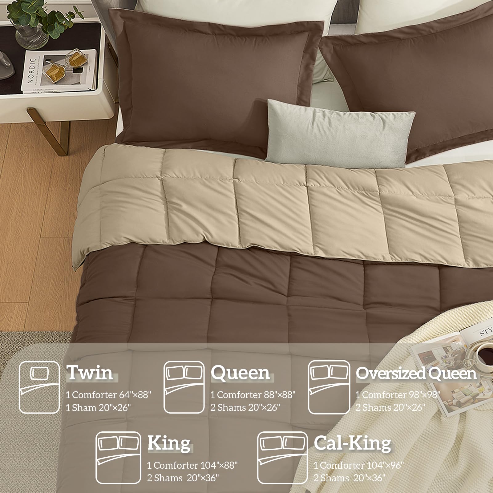 Foto 5 | Juego de Edredón Queen Homelike Moment Cafe Reversible de 3 Piezas - Venta Internacional