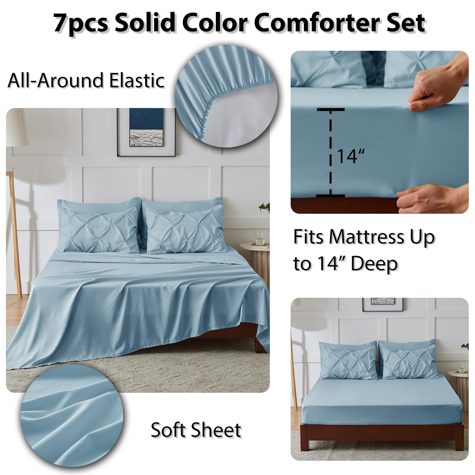Foto 5 | Edredón Queen Size con Fundas de Almohada CozyLux Azul 7 Piezas - Venta Internacional