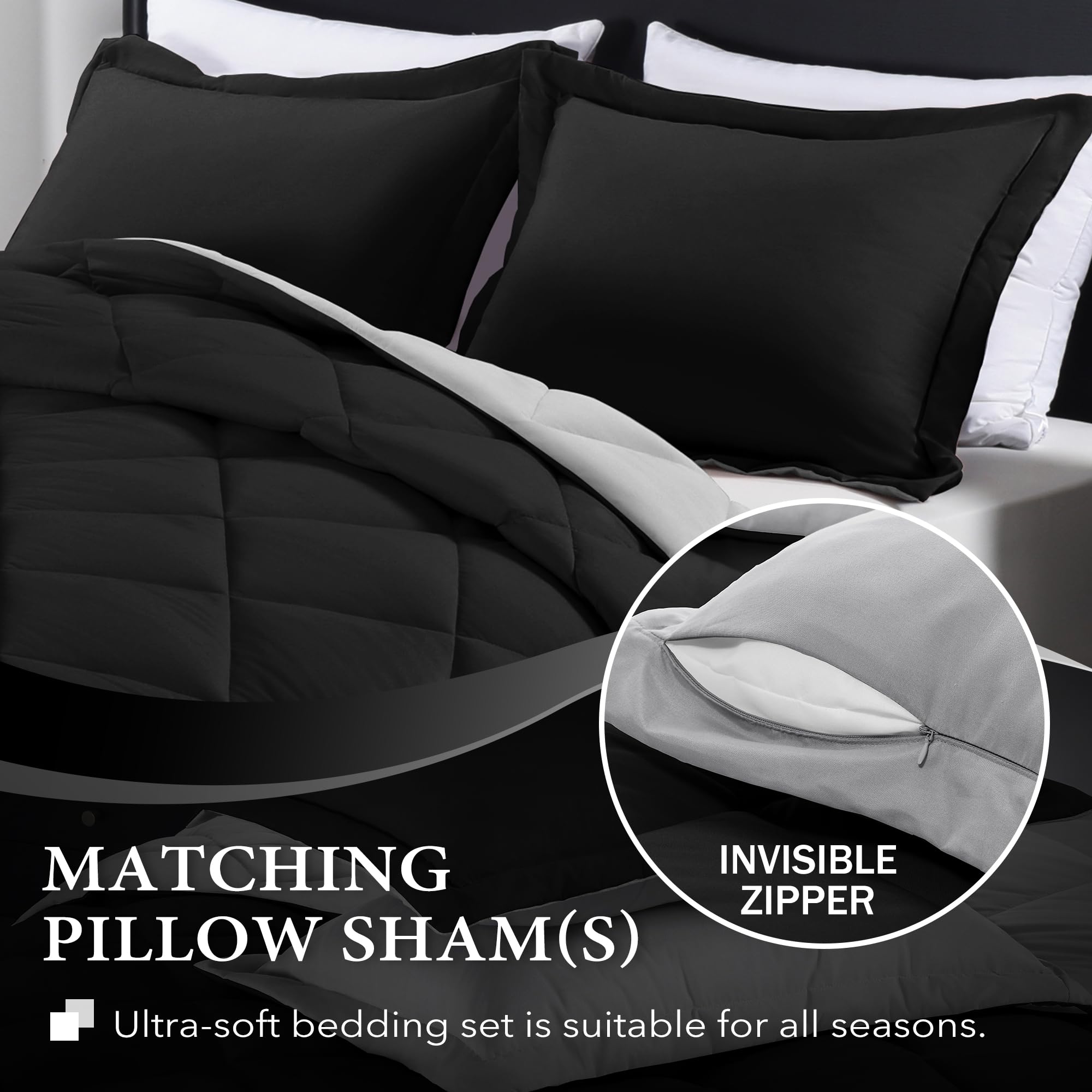 Foto 3 | Edredón Queen Size con Fundas de Almohada Downluxe Negro 3 Piezas - Venta Internacional