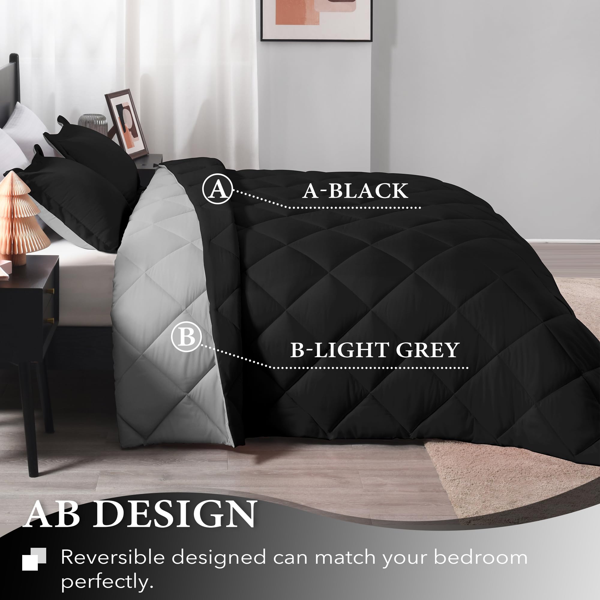Foto 4 | Edredón Queen Size con Fundas de Almohada Downluxe Negro 3 Piezas - Venta Internacional