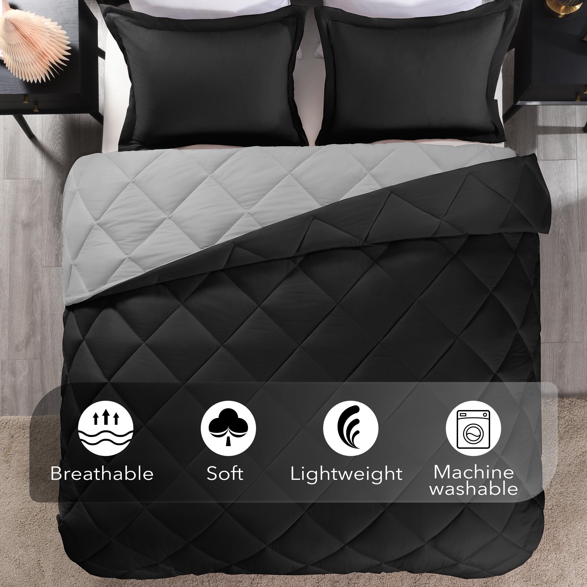 Foto 5 | Edredón Queen Size con Fundas de Almohada Downluxe Negro 3 Piezas - Venta Internacional