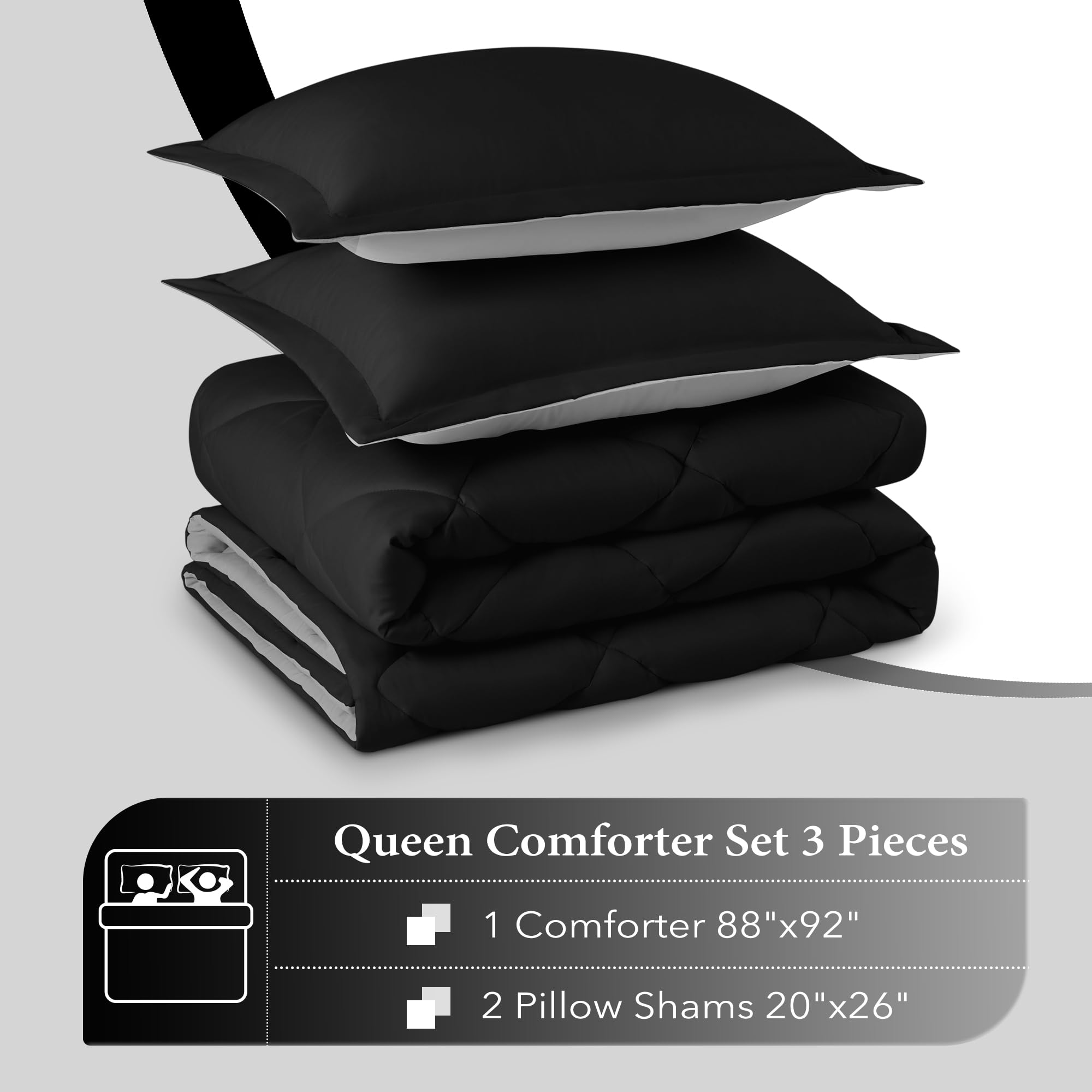 Foto 7 pulgar | Edredón Queen Size con Fundas de Almohada Downluxe Negro 3 Piezas - Venta Internacional