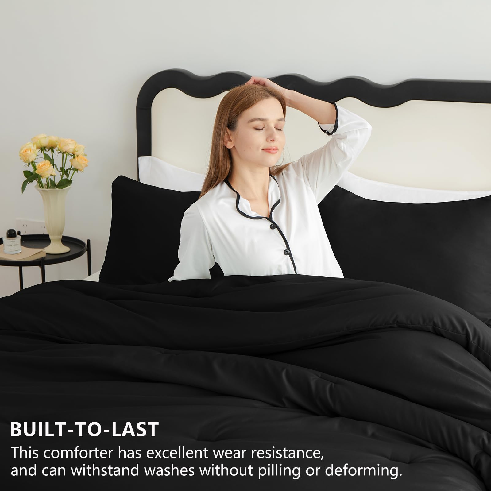 Foto 2 | Edredón Queen Size con Fundas de Almohada CozyLux Negro 3 Piezas - Venta Internacional