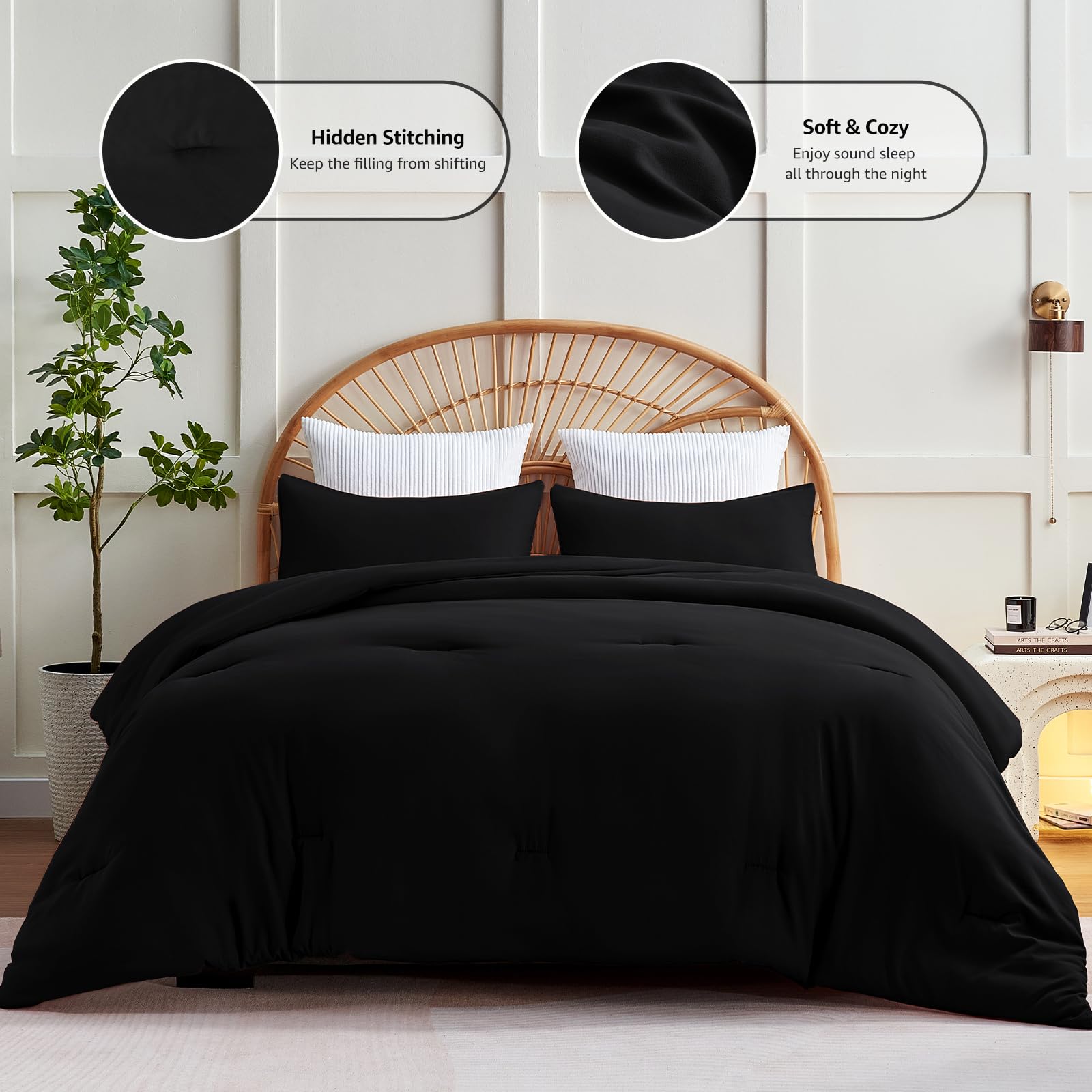 Foto 4 pulgar | Edredón Queen Size con Fundas de Almohada CozyLux Negro 3 Piezas - Venta Internacional