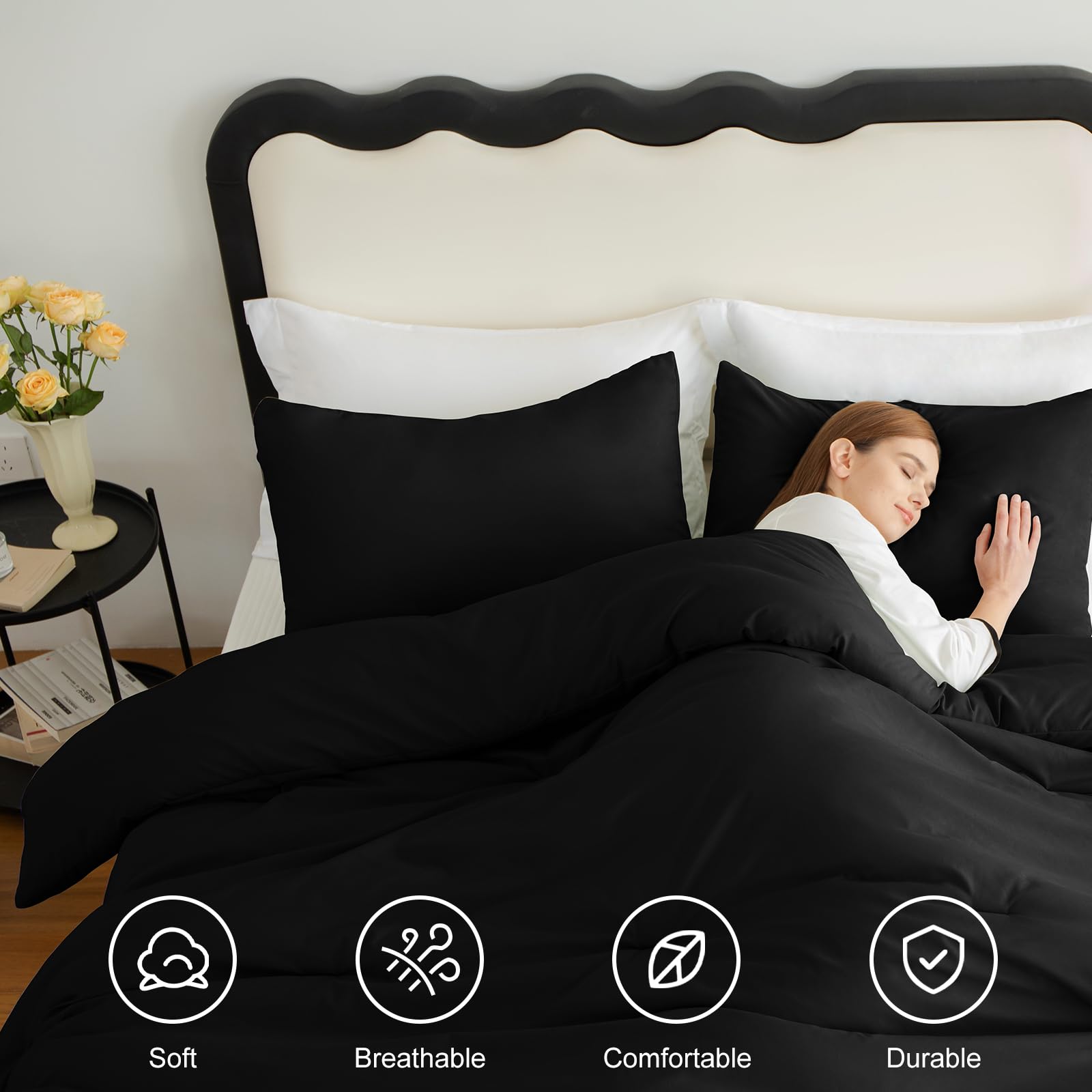 Foto 5 pulgar | Edredón Queen Size con Fundas de Almohada CozyLux Negro 3 Piezas - Venta Internacional