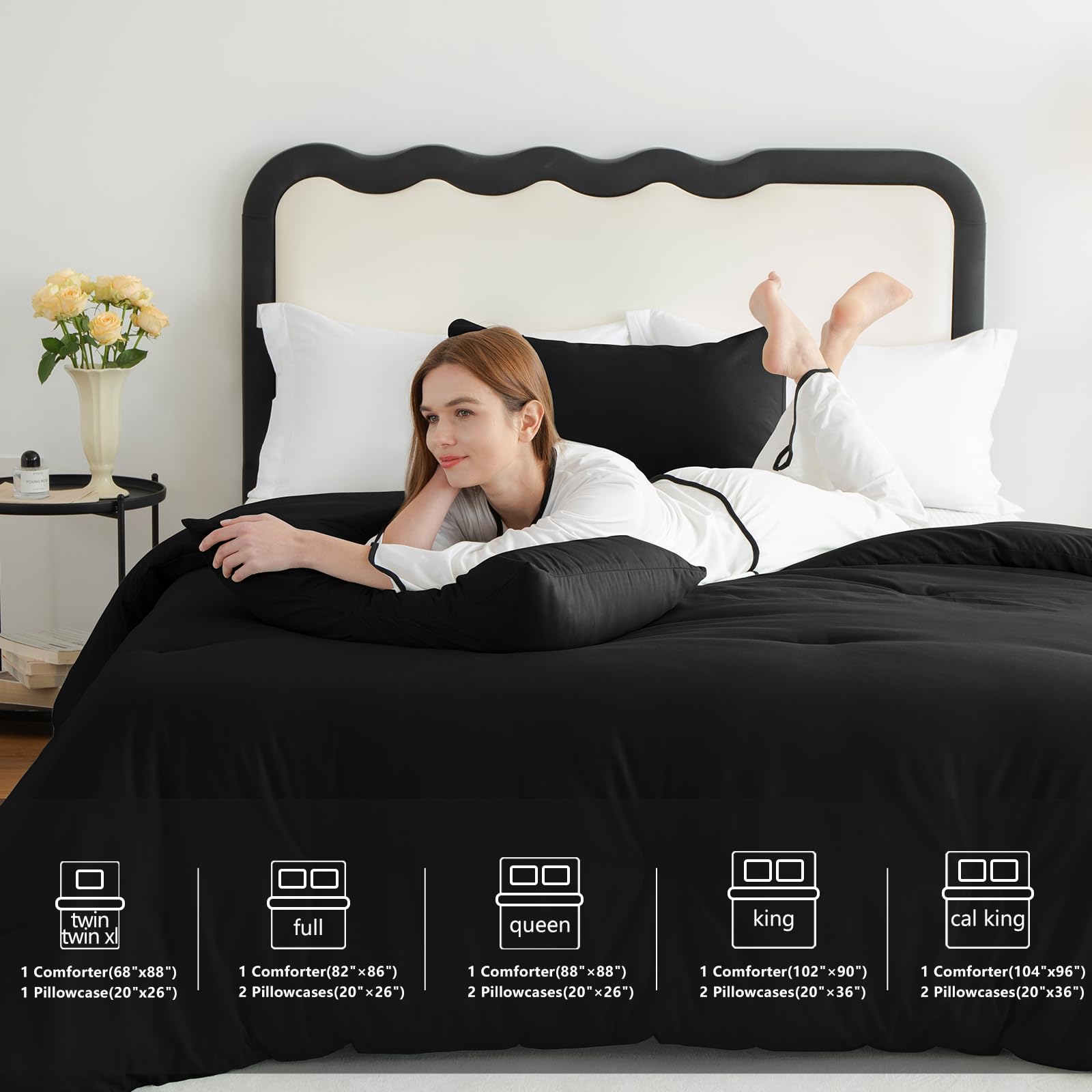 Foto 6 | Edredón Queen Size con Fundas de Almohada CozyLux Negro 3 Piezas - Venta Internacional