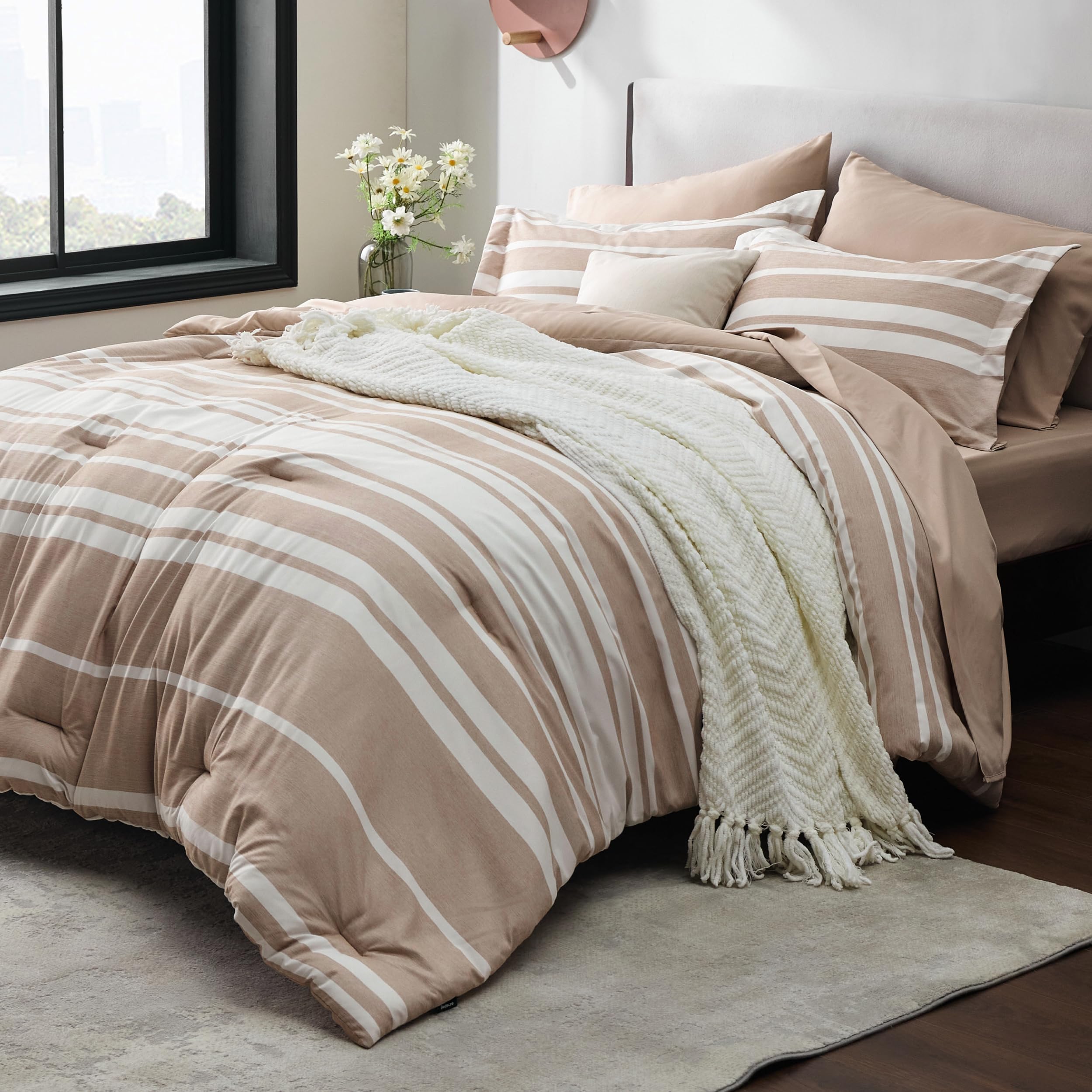 Foto 1 | Juego de Edredón King Bedsure Camel Claro 7 Piezas - Venta Internacional