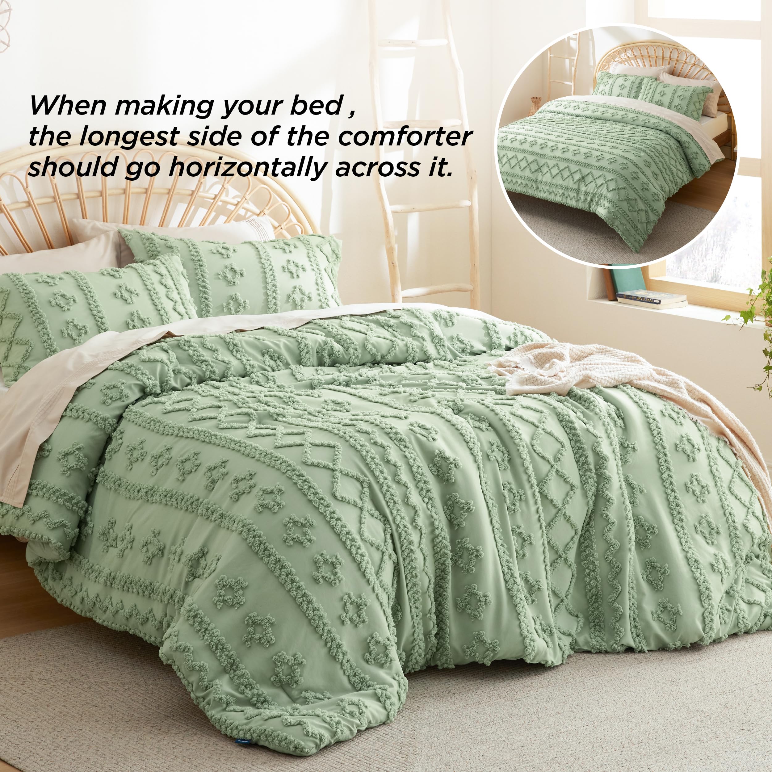 Foto 2 | Edredón King Size con Fundas de Almohada Bedsure Verde 3 Piezas - Venta Internacional