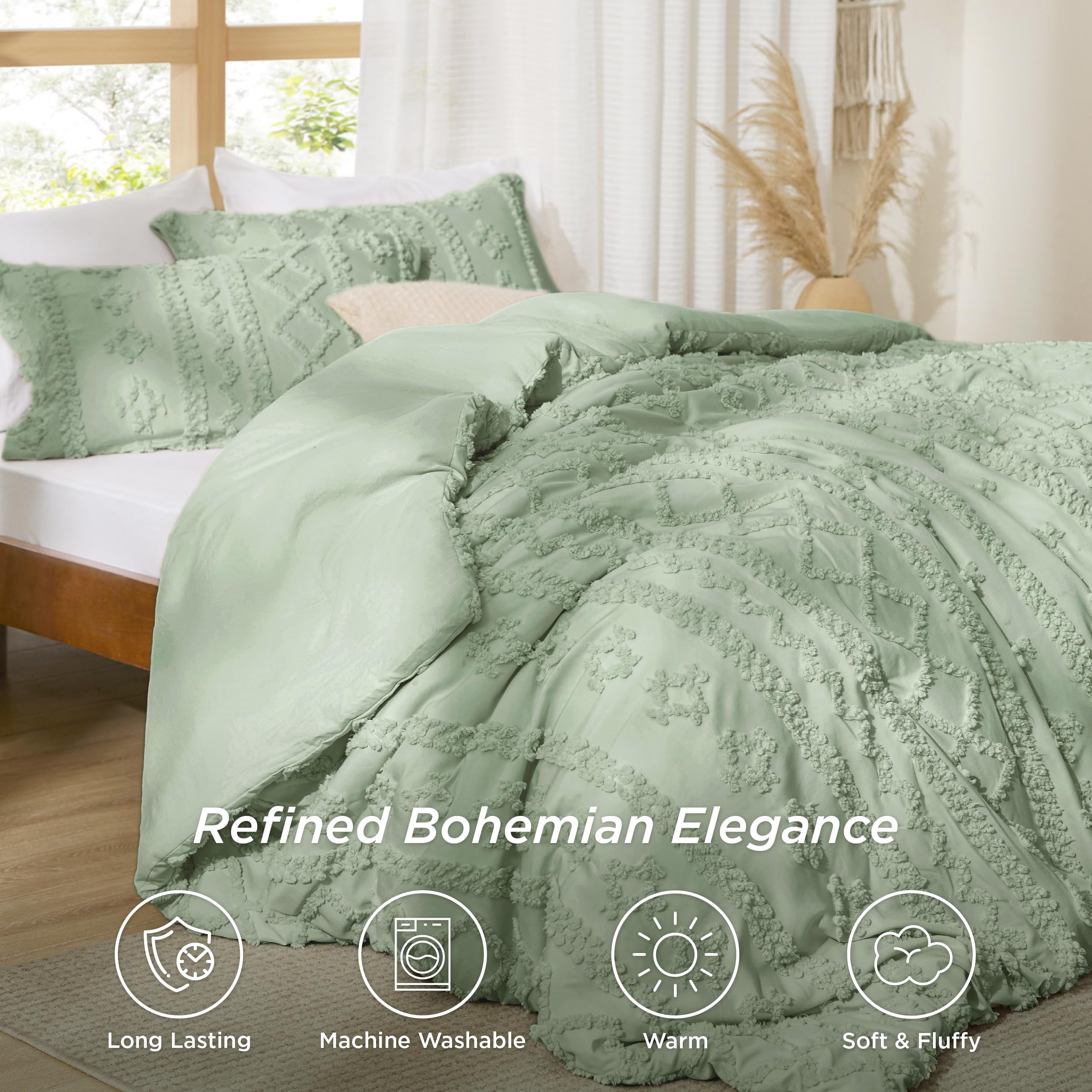 Foto 4 pulgar | Edredón King Size con Fundas de Almohada Bedsure Verde 3 Piezas - Venta Internacional