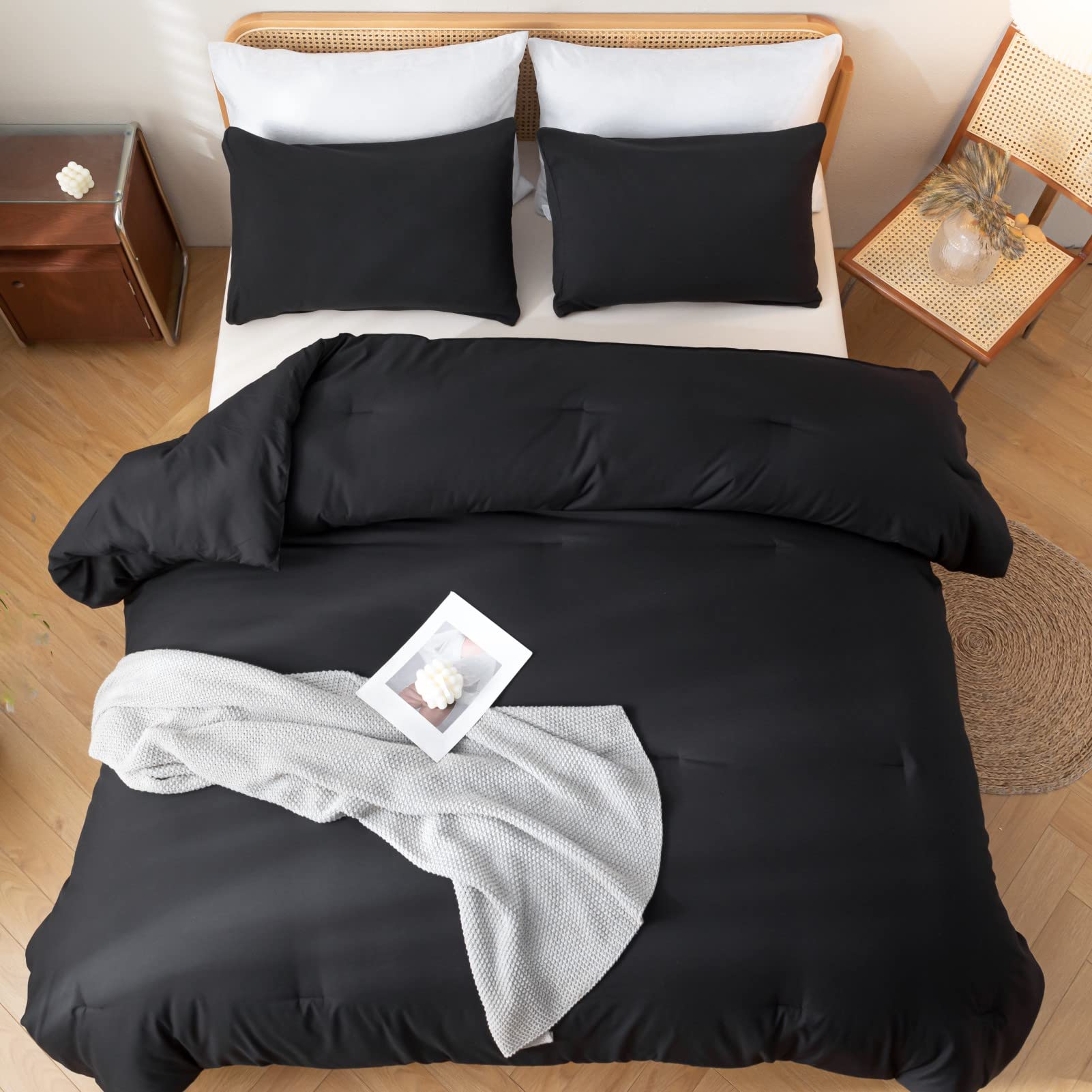 Foto 6 pulgar | Edredón California King con Fundas de Almohada Rosgonia Negro 3 Piezas - Venta Internacional