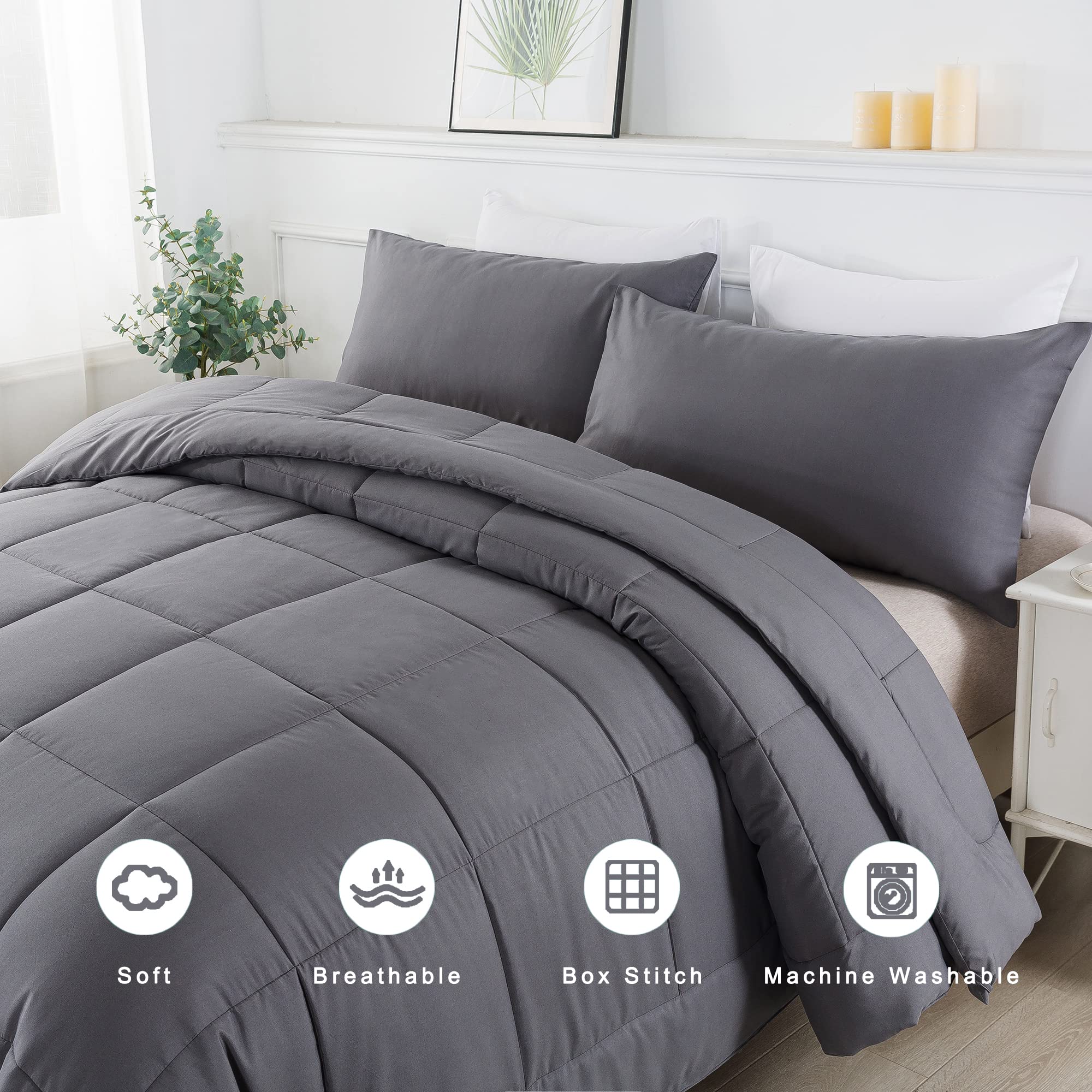 Foto 4 pulgar | Edredón Matrimonial con Fundas de Almohada Downcool Gris 3 Piezas - Venta Internacional