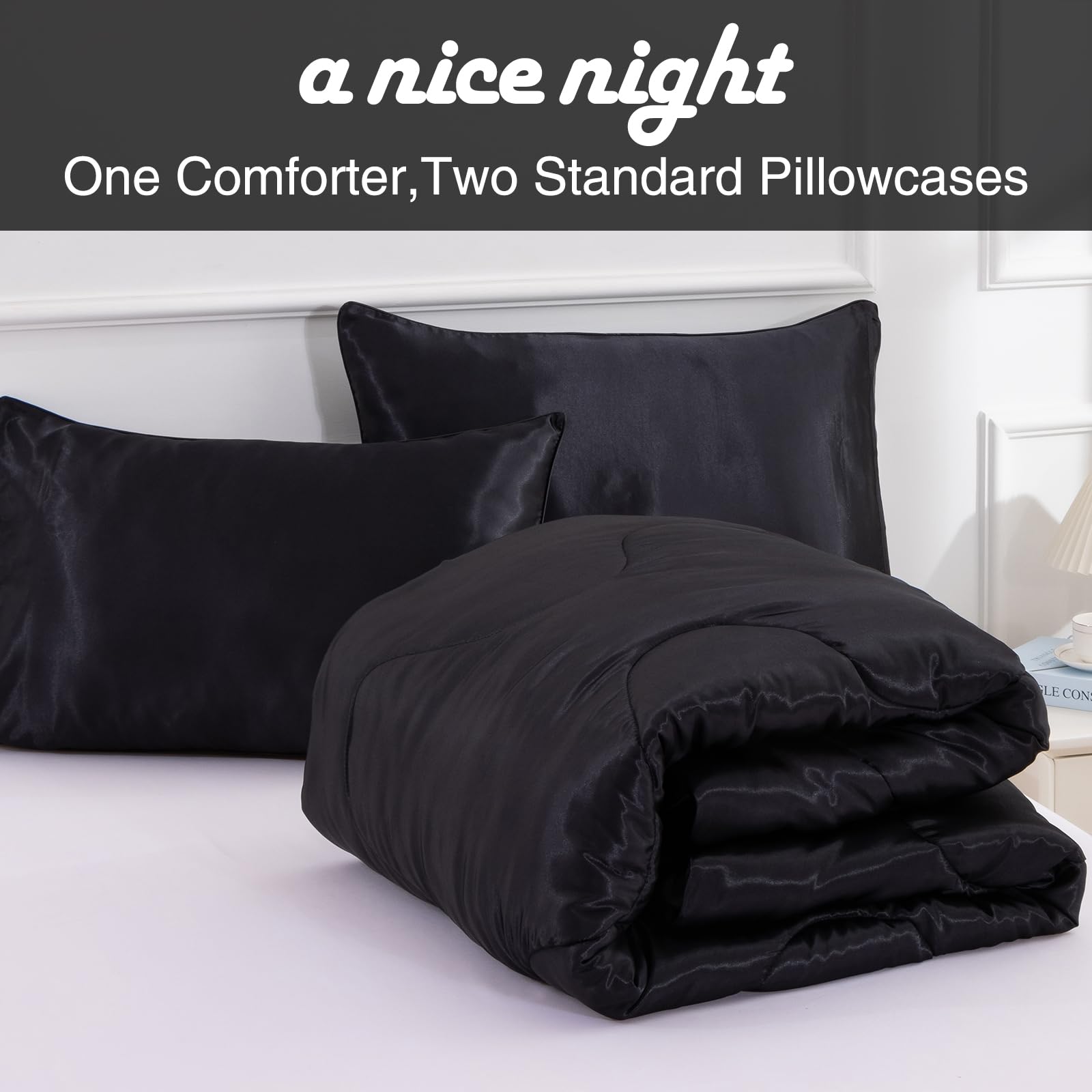 Foto 4 pulgar | Edredón Queen Size con Fundas de Almohada A Nice Night Negro 3 Piezas - Venta Internacional