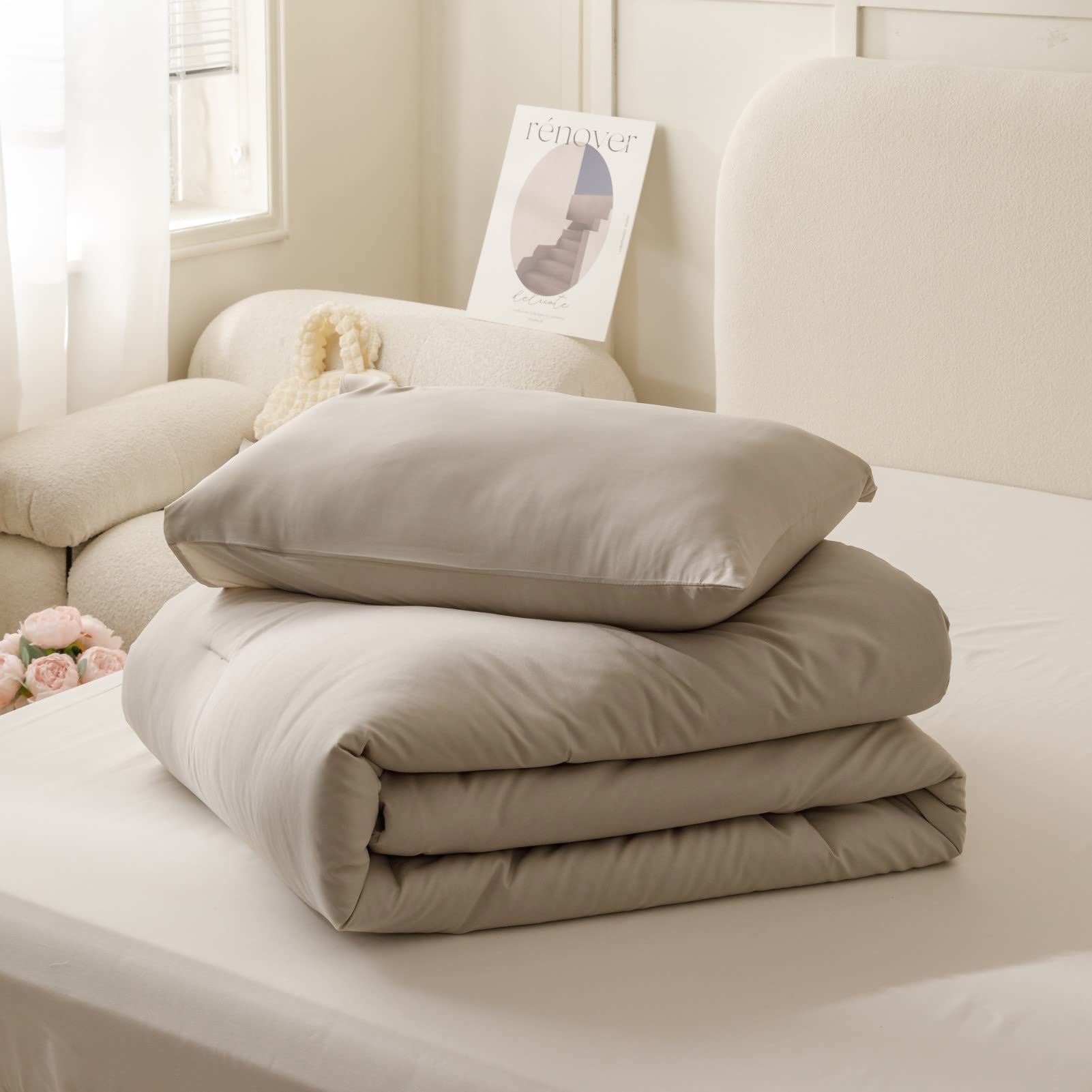 Foto 7 pulgar | Edredón Individual con Funda de Almohada Rosgonia Beige 2 Piezas - Venta Internacional