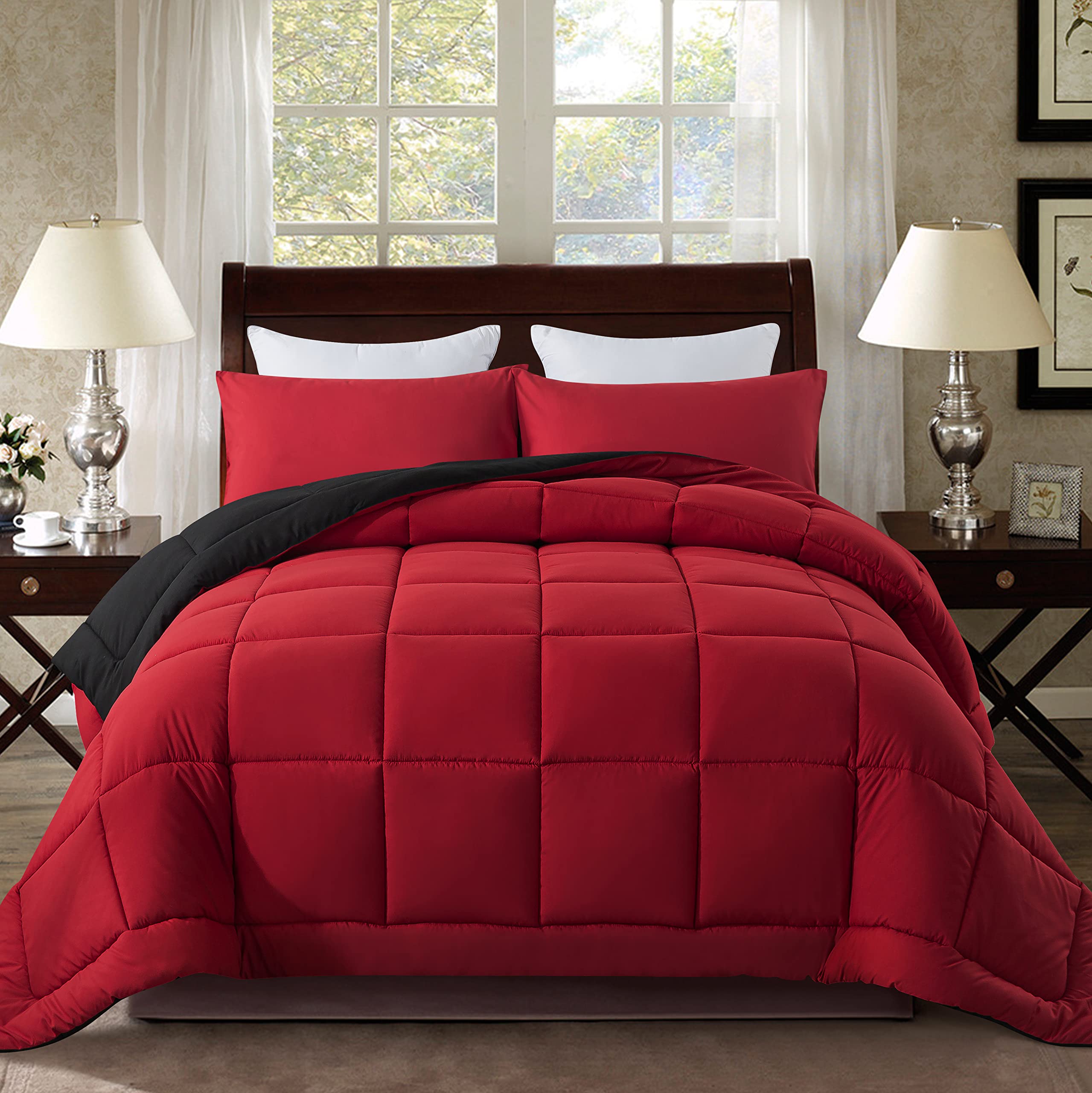 Foto 1 | Edredón Matrimonial con Fundas de Almohada Downcool Rojo con Negro 3 Piezas - Venta Internacional