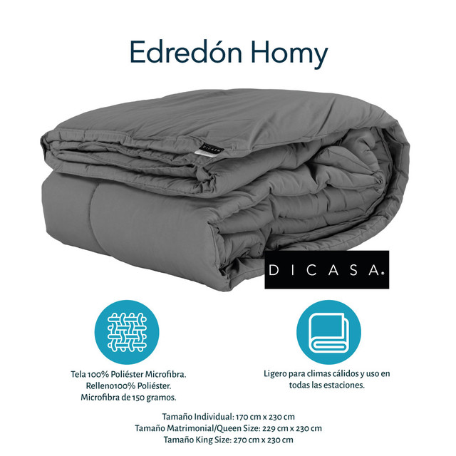 Foto 6 pulgar | Homy Individual Edredon  Microfibra-150 Gramos Gris Oxford