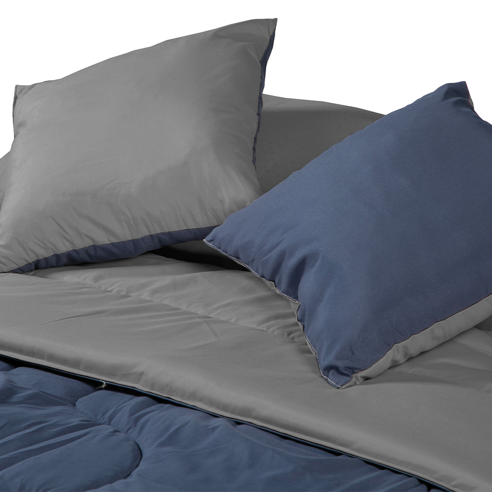 Foto 4 | Set De Edredón Doble Vista Dicasa Couzy Color Azul Marino - Gris + Sábanas Royal Gris Oxford Individual