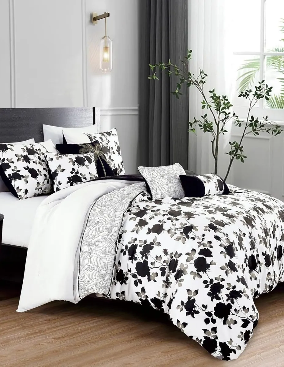 Foto 4 | Set Edredón 7 Pzas Queen Suave Completo Esponjoso Cojines- Negro