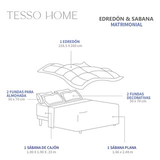 Foto 5 | Set De Edredón Acolchado Tesso Home Matrimonial Capitonado Color Negro Gris