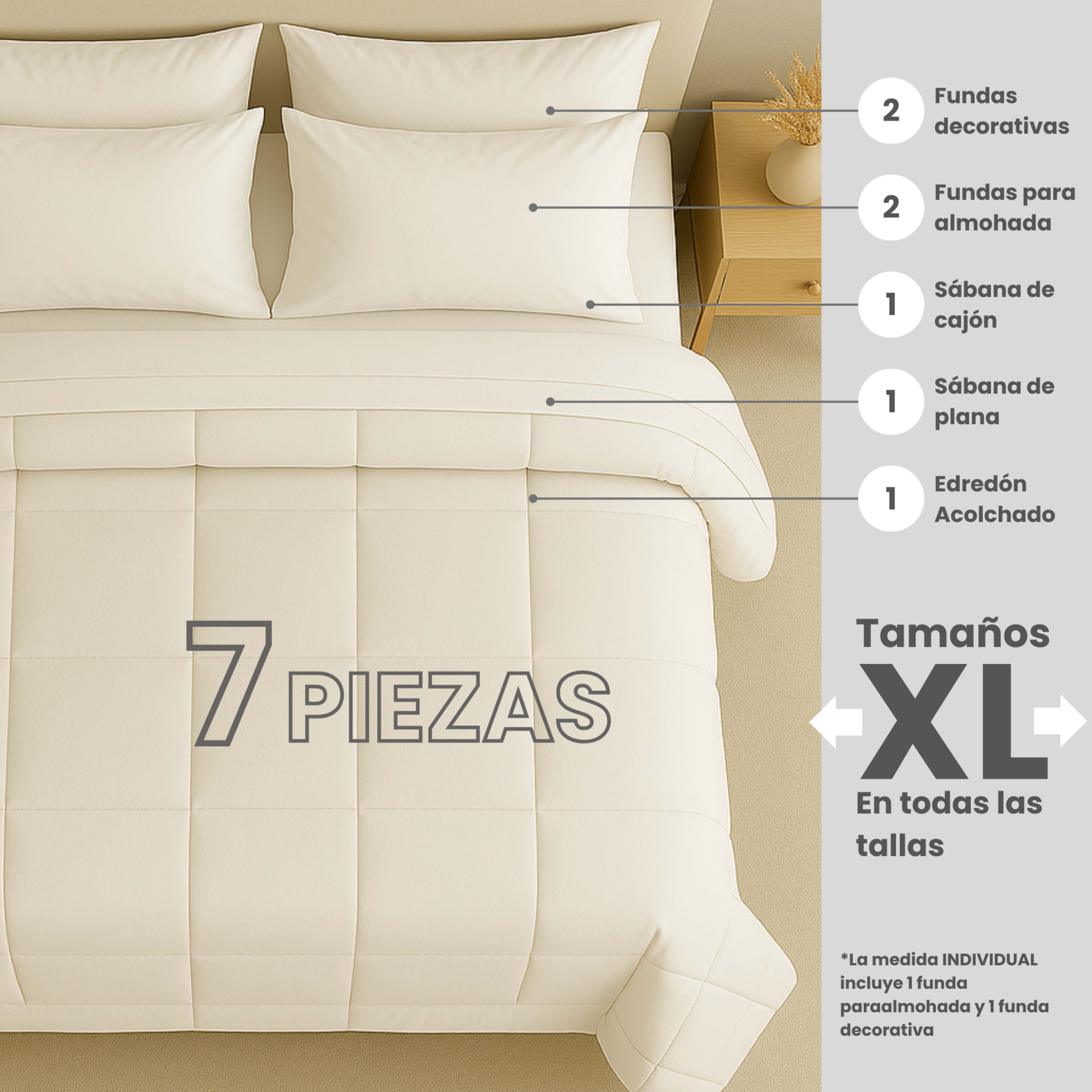 Foto 5 pulgar | Set De Edredón Acolchado Tesso Home King Size Capitonado Color Beige