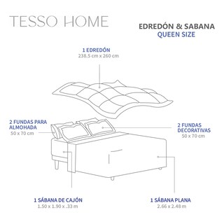 Foto 6 | Set De Edredón Acolchado Tesso Home Queen Size Capitonado Color Marino Gris