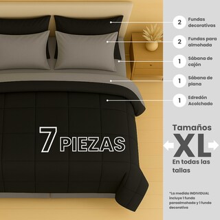 Foto 4 | Set De Edredón Acolchado Tesso Home Individual Capitonado Color Negro Gris