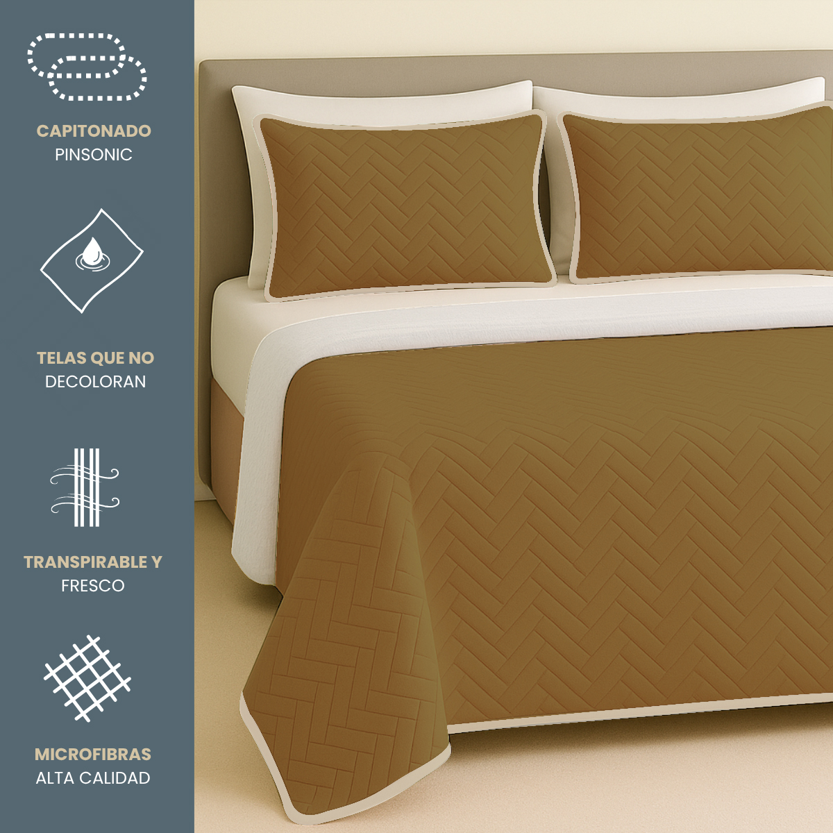 Foto 3 | Set De Edredón Ligero Tesso Home Pinsonic Matrimonial Color Arena Doble Vista