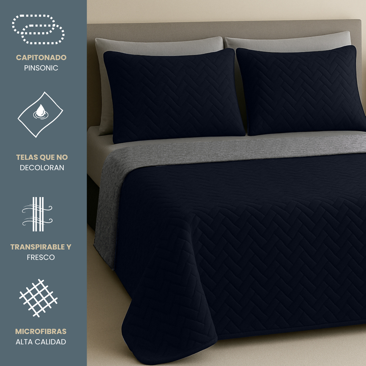 Foto 3 | Set De Edredón Ligero Tesso Home Pinsonic Matrimonial Color Marino Doble Vista
