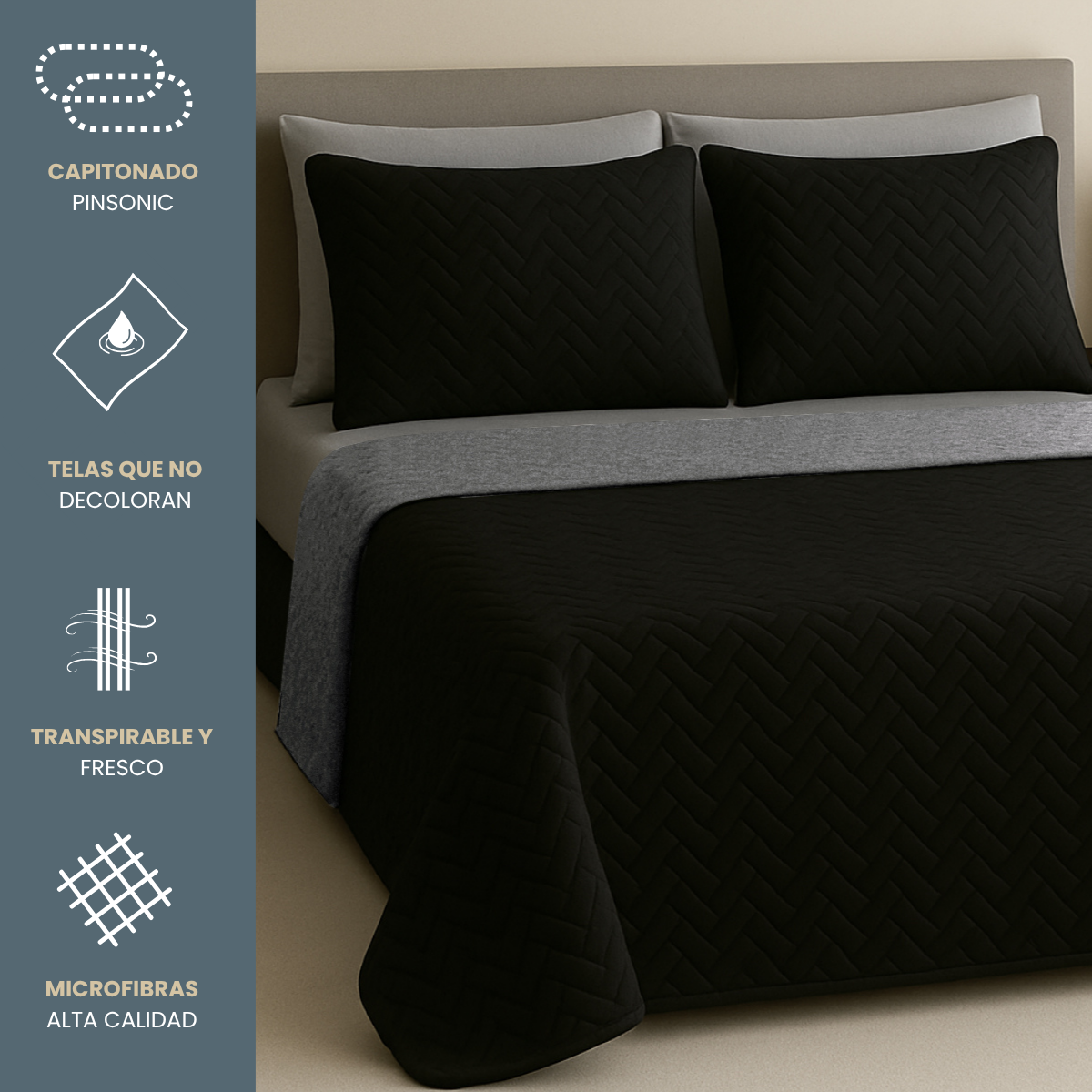 Foto 4 pulgar | Set De Edredón Ligero Tesso Home Pinsonic King Size Color Negro Doble Vista