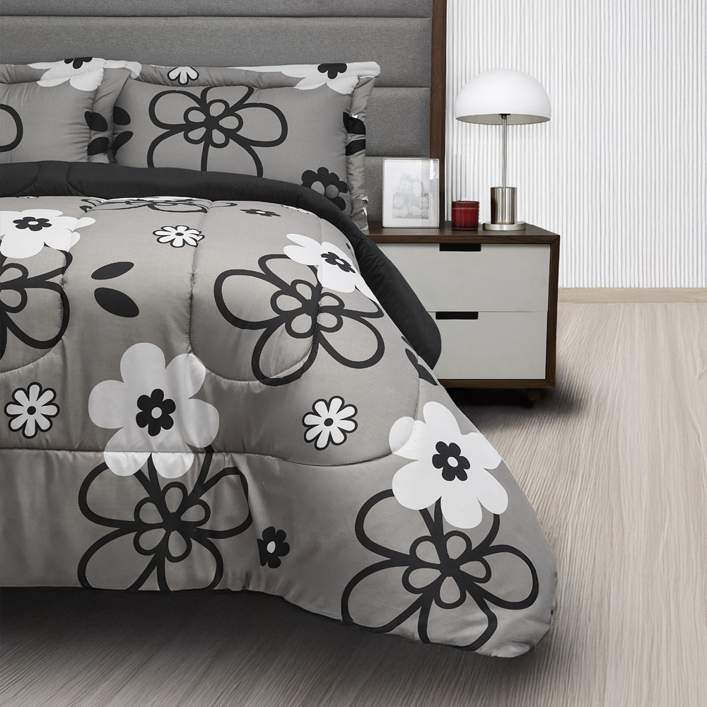 Foto 4 | Edredón Con Sábanas King Size Elefantito Hogar Alatri Color Gris Floral Dos Vistas